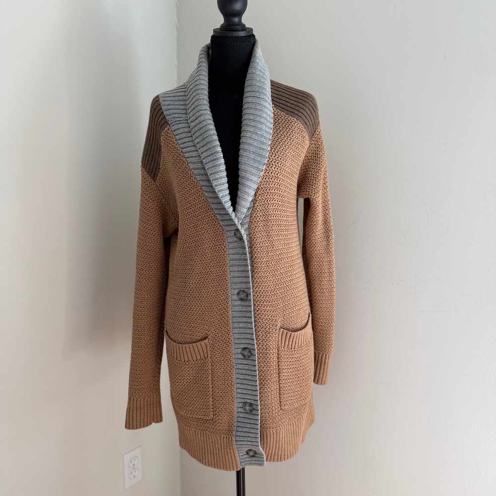 Pendleton Women's S Long Cardigan Sweater Coat Camel Gray oversized Shawl  Wool